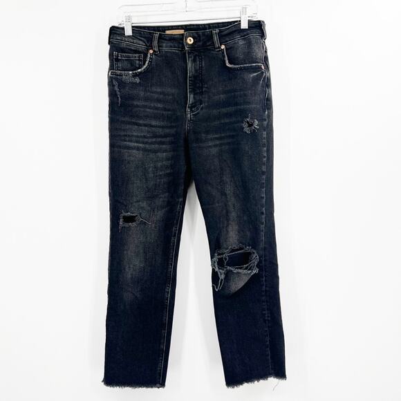Pilcro by Anthropologie The Vintage Straight Jeans Distressed Black High Rise - Picture 1 of 9